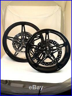 21x3.25 & 18x5.50 HARLEY STREET GLIDE BLACK HOLLYWOOD ABS WHEEL SET WITH ROTORS