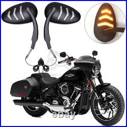 Black View Side Mirror LED Turn Signal Light For Harley Davidson Street Glide