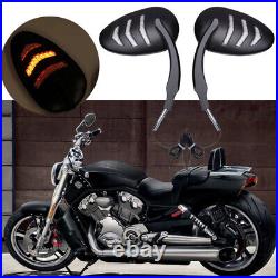 Black View Side Mirror LED Turn Signal Light For Harley Davidson Street Glide