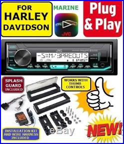 FOR HARLEY PLUG AND PLAY MARINE JVC BLUETOOTH USB AUX RADIO With THUMB CONTROLS