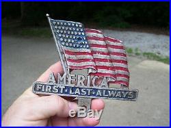 Original 1950s rare Accessory vintage License plate topper US FLAG GM Ford Chevy
