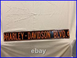 Vintage Harley Davidson BLVD Sign Dealer Street Metal black orange 42 x 6